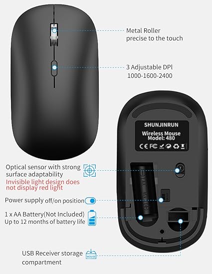 Slim Silent Wireless Mouse for Laptop PC